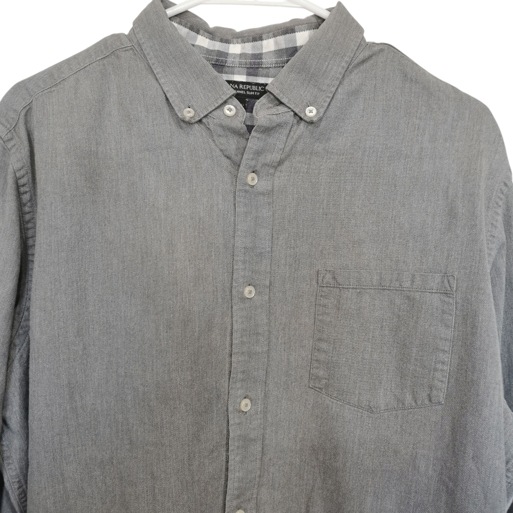 Banana Republic Luxe Flannel Twill Slim Fit Grey Shirt - Sz L Open To Offers
